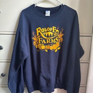 Gildan Navy Sweatshirt with Yellow Roloff Farms Logo